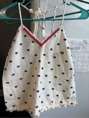 aerie Cream Tank with Red and Gold Beaded Trim ties around. Never worn.